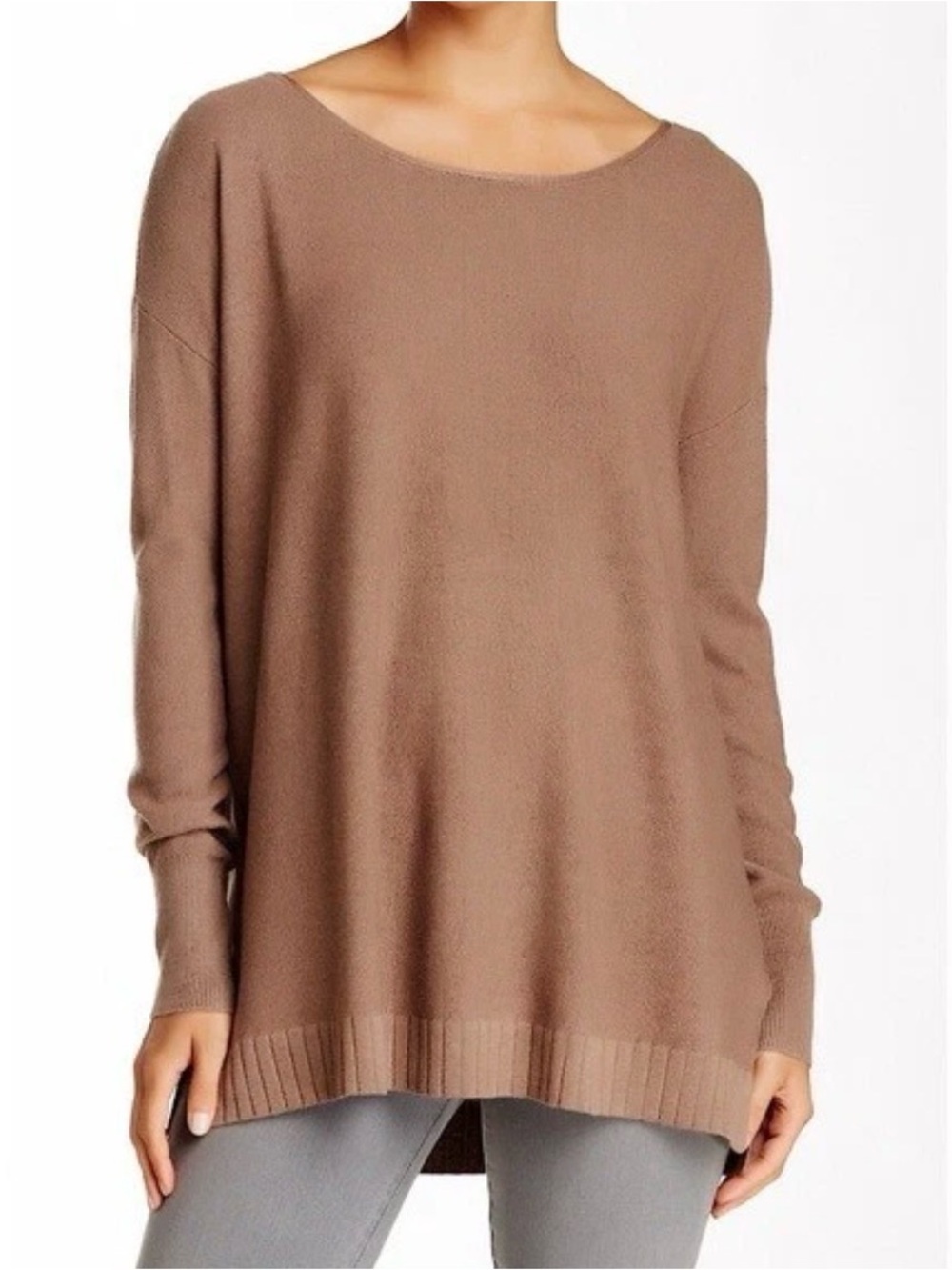 Joie Zephrine Wool Blend Tunic Scoopneck Relaxed Sweater in Taupe Brown, Medium